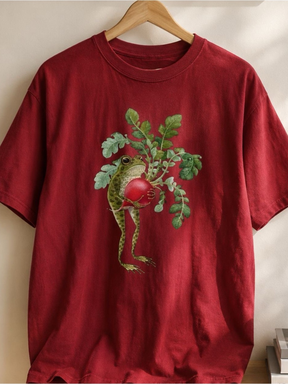 Gildan Red Short-Sleeve Tee with Frog & Radish Graphic